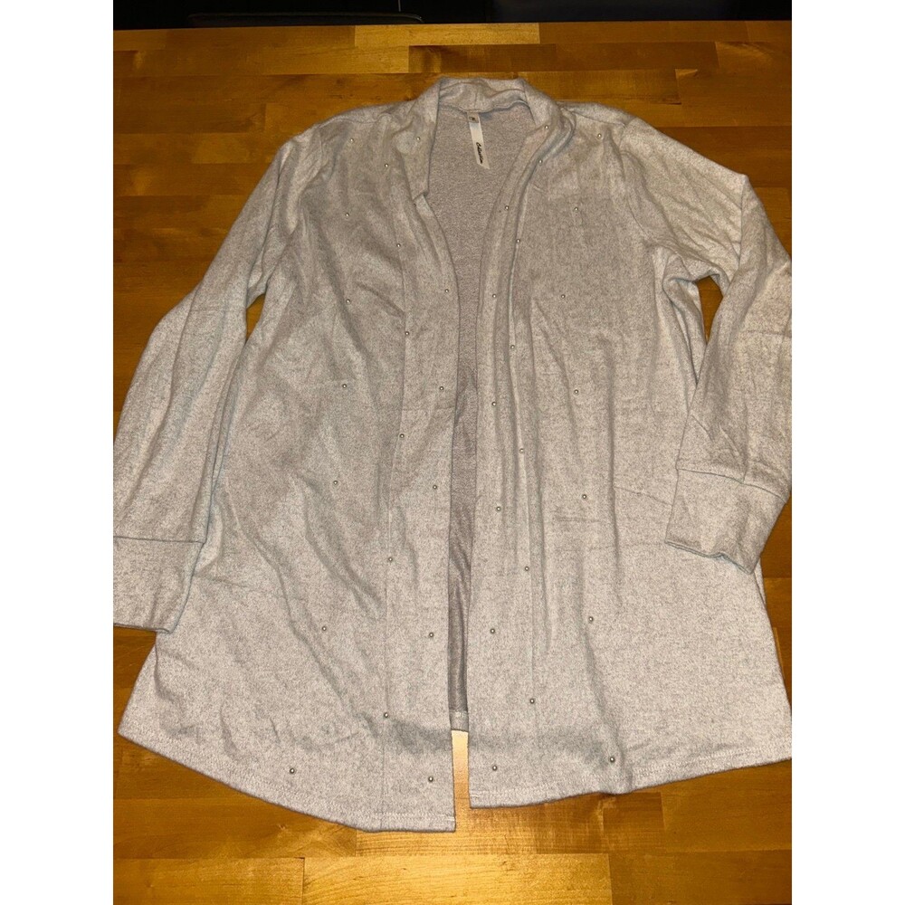 Women’s NY Collection Light Gray Lightweight Cardigan With Pearls Like New Large